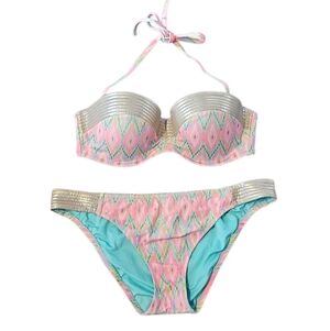 Shade & Shore Women's padded underwire bikini swim top 36D And Large Bottom